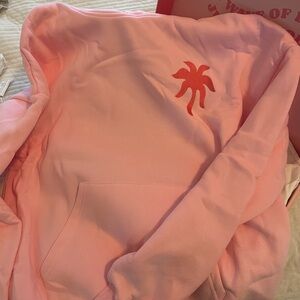 Pink Palm Puff light pink Hoodie with Dark pink  Palm Tree Logo